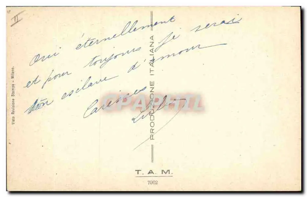 Frau, die 'Ewig' am Strand schreibt — Verlag T.A.M. Nr. 7002 - Rückseite