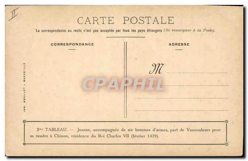 Jeanne d'Arc — begleitet von sechs Soldaten — IMP. MOULLOT - MARSEILLE - Rückseite