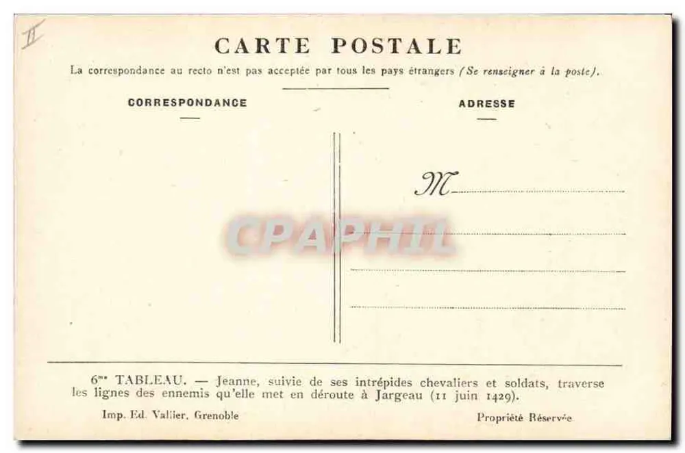 Jeanne d'Arc — Durchquerung der feindlichen Linien in Jargeau — Imp. Ed. Vallier, Grenoble, Nr. 6 - Rückseite