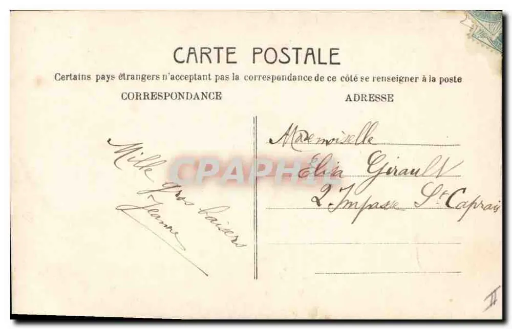 Mademoiselle Catherine — Frauenporträt in gelber Robe und Pelzschal — Verlag: La Poste (Frankreich) - Rückseite