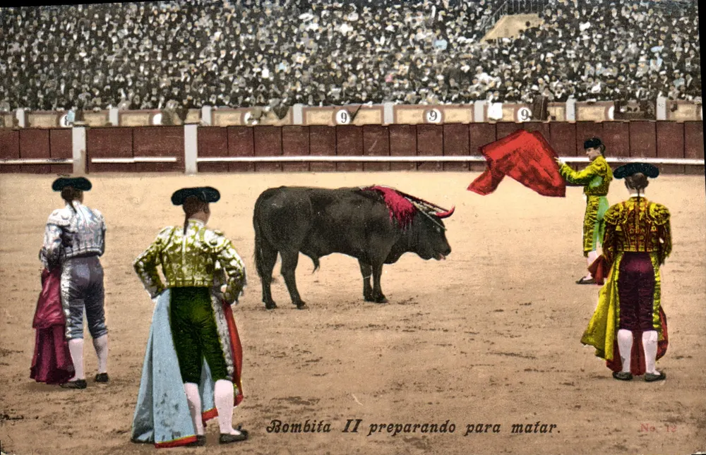 Bombita II vorbereitend zum Töten — Stierkampf-Spektakel — P. & Co., Mchn. N° 12 - Vorderseite