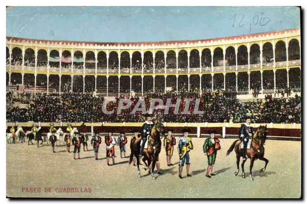 Paseo de cuadrillas — arena de corrida — Union Postal Universal, Madrid - Frente