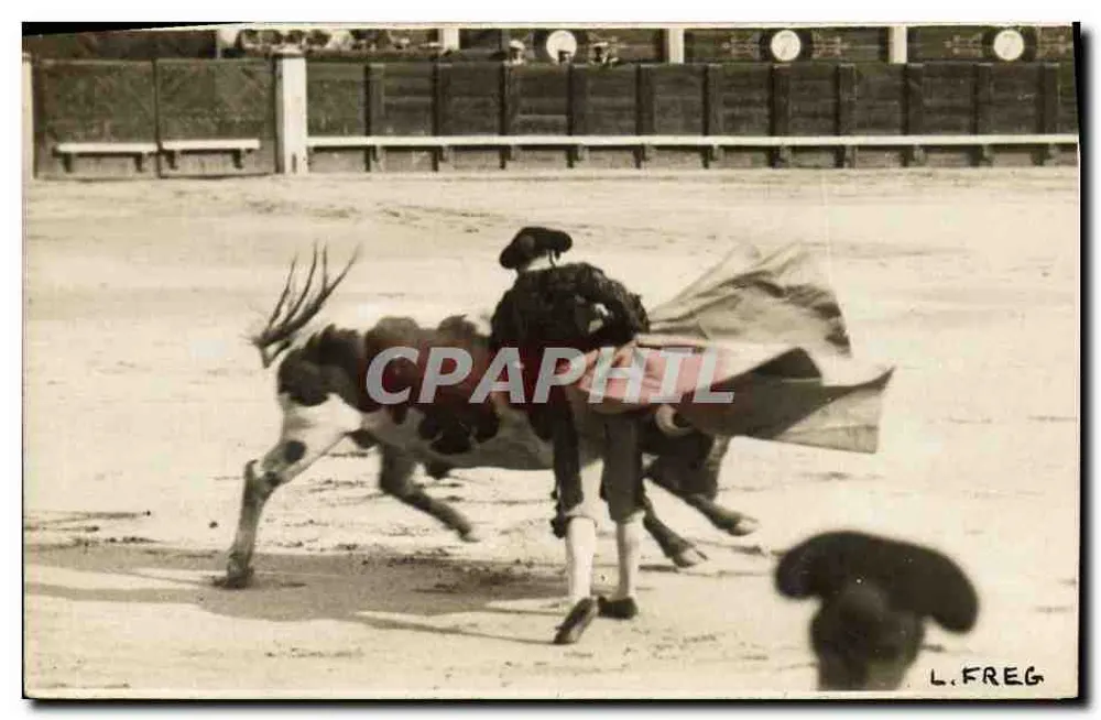 Toreador e touro — cena de corrida — L. FREG - Frente
