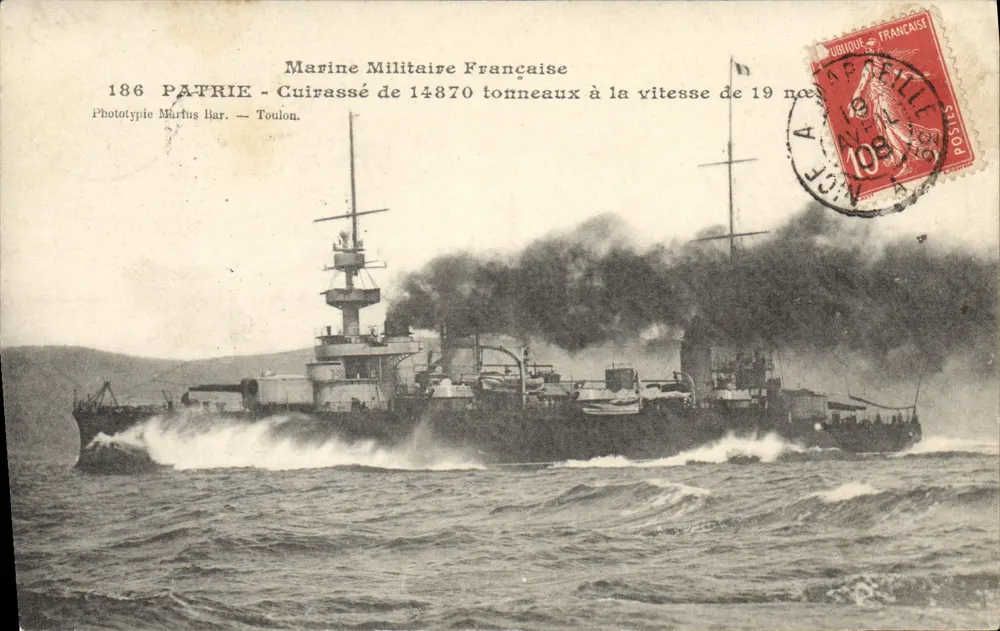 Navio de guerra Patrie — Marinha Militar Francesa — Fototipia Murfus Bar — Toulon - Frente