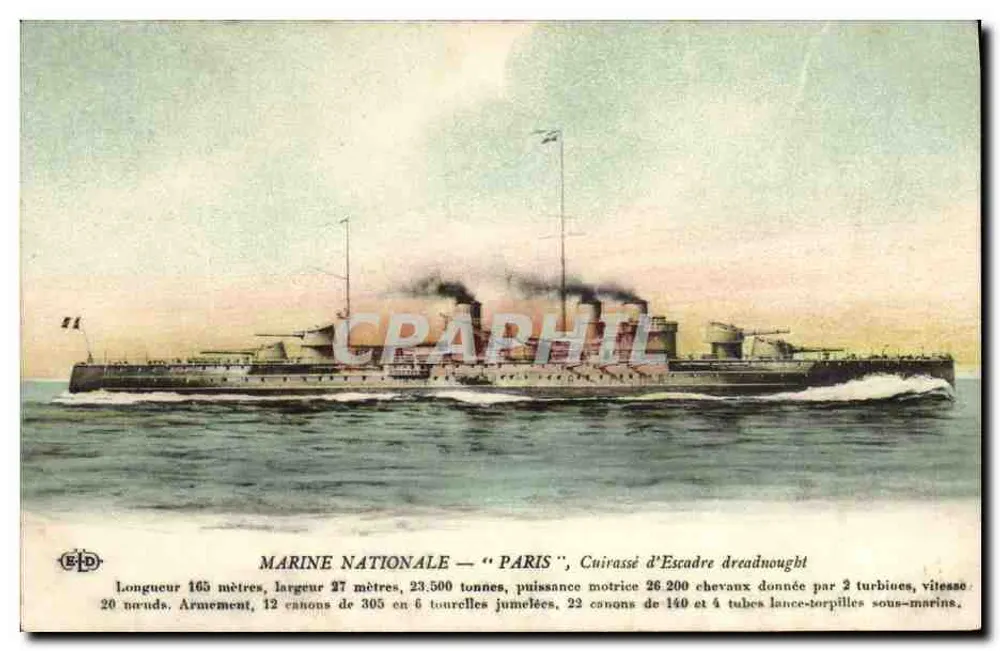 Marine Nationale — "Paris", Dreadnought-Flottenpanzerkreuzer — Verlag EBD - Vorderseite
