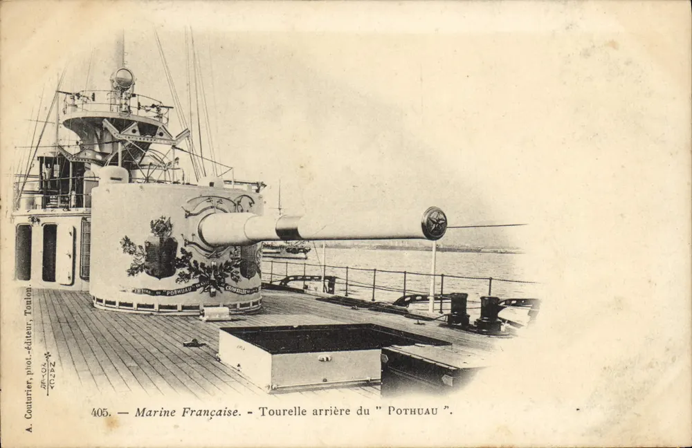 Hinteres Turm der "Pothuau" — Französische Marine — A. Couturier, Fotograf/Verleger, Toulon, Nr. 405 - Vorderseite