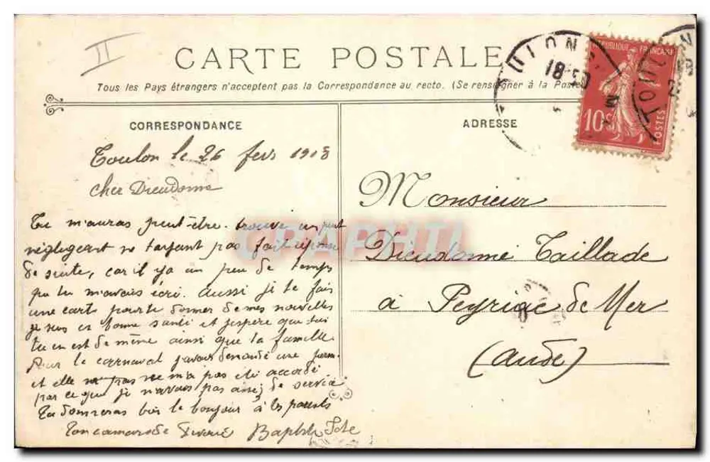 Navio de Guerra Patrie — Marinha Militar Francesa — Fototipia Marius Bar, Toulon - Verso