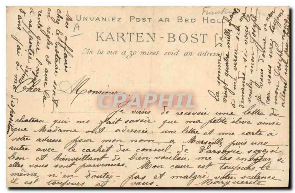 Junge Frau von der Île de Sein — Studie zu bretonischen Kopfbedeckungen — Vilcard, n°1254 - Rückseite