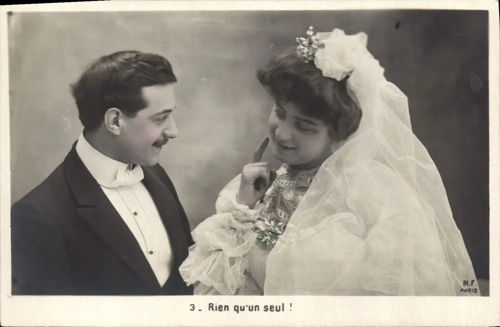Paar in Abendkleidung — Theater-Szene — M.F. PARIS, Nr. 3 - Vorderseite
