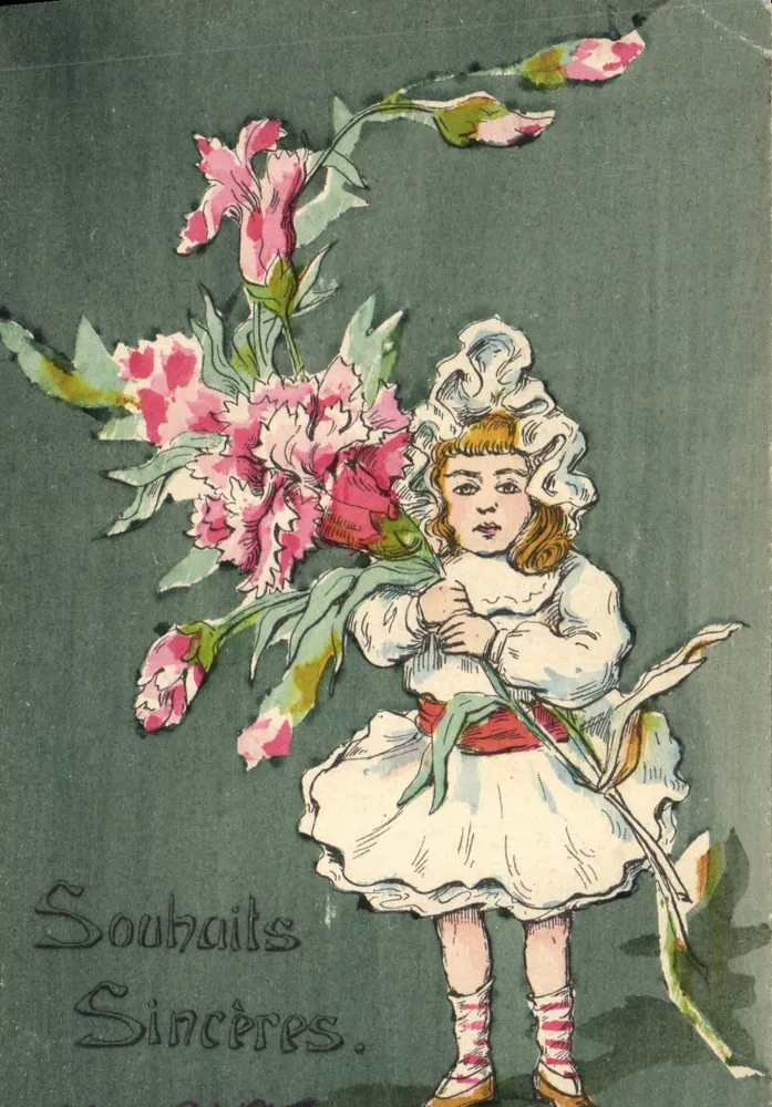 Mädchen mit einem Blumenstrauß — Aufrichtige Wünsche — Verlag unbekannt - Vorderseite