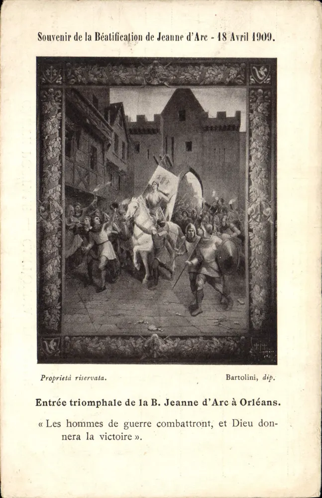 Triumphale Einzug der hl. Jeanne d'Arc in Orléans — Erinnerung an die Beatifizierung — 18. April 1909 — Bartolini, dip. - Vorderseite