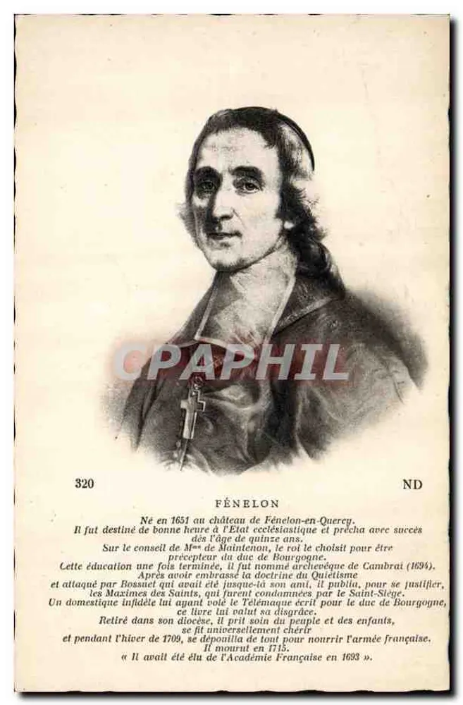 Fénelon — Portrait gravé — Éditeur : Établissements Artistiques Parisiens, n° 320 - Awers