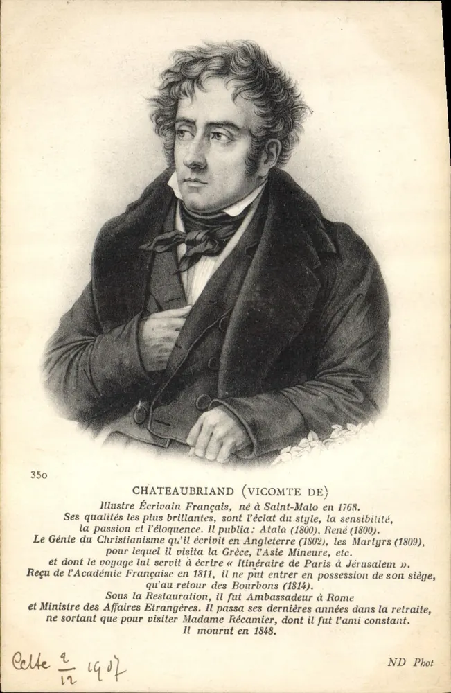 Chateaubriand (Vicomte de) — Escritor francês, retrato gravado — ND Phot, n° 350 - Frente