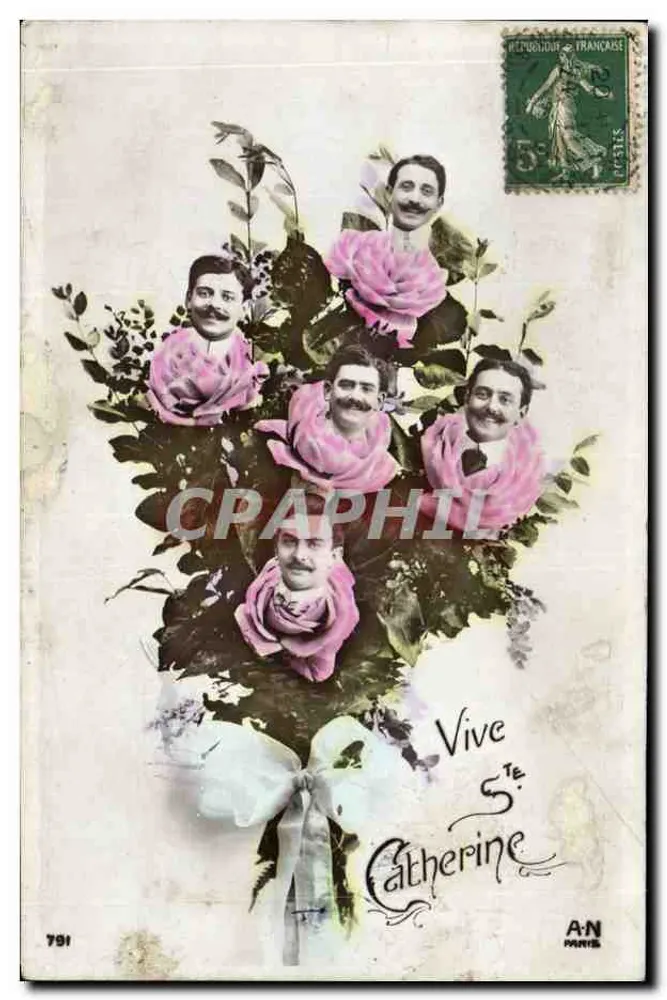Rosenstrauß mit Porträts von Männern — Vive Sainte Catherine — A-N Paris, Nr. 791 - Vorderseite