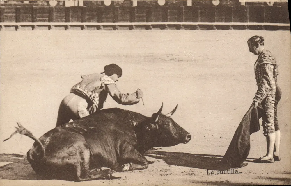 Torero e touro na puntilla — La puntilla — editor não visível - Frente