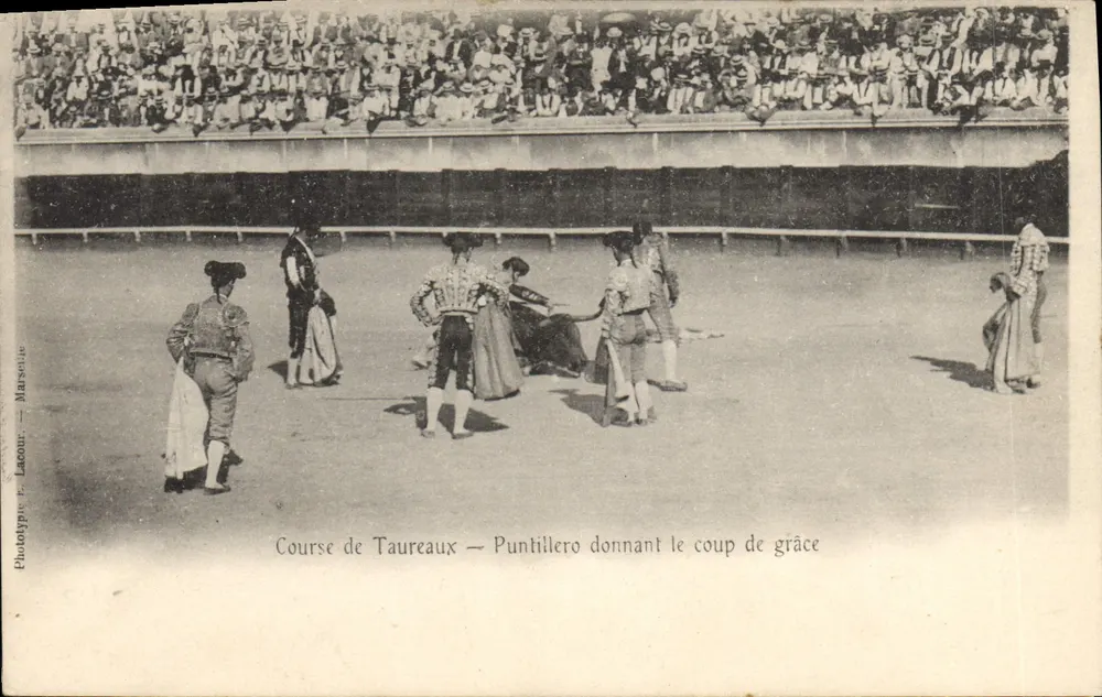 Stierkampf — Puntillero gibt den Todesstoß — Phototypie P. Lacoour — Marseille - Vorderseite