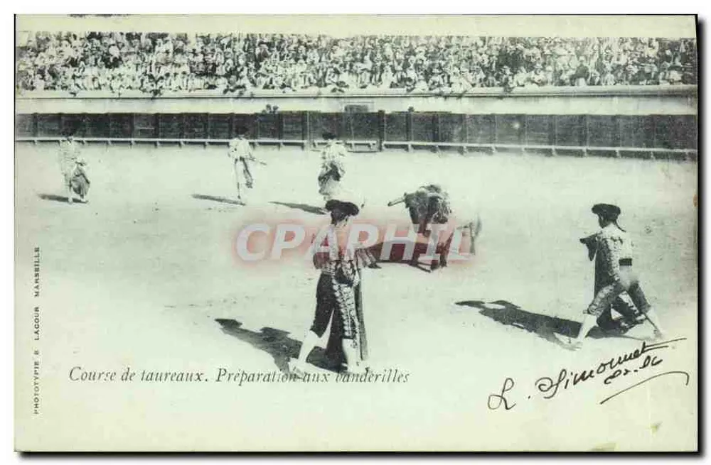 Stierkampf. Vorbereitung auf die Banderillas — L. Simourmet, Phototypie L. Lagour & L. Simourmet, Marseille - Vorderseite