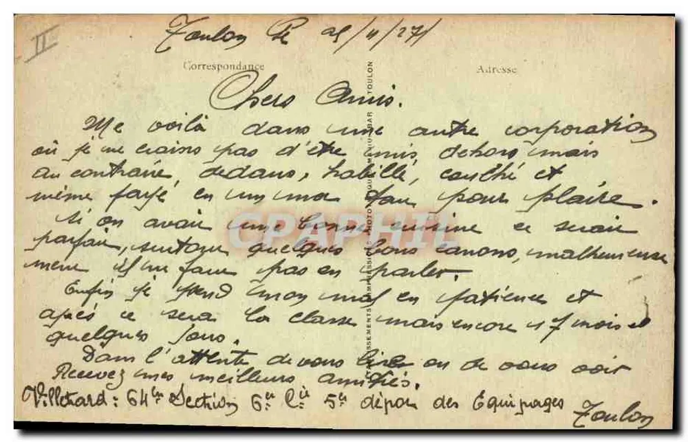 Cruzador "Provence" — Marinha Militar Francesa — editor não visível - Verso