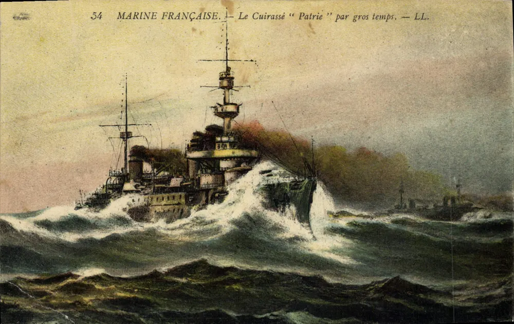 Der Panzerkreuzer "Patrie" bei stürmischem Wetter — Französische Marine — LL. - Vorderseite