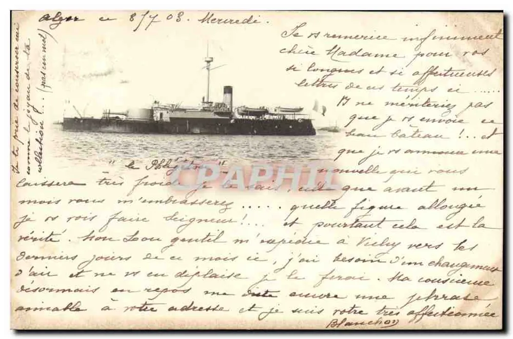 Argel em 1908. Terça-feira. — O «Pégase» — editor não visível - Frente