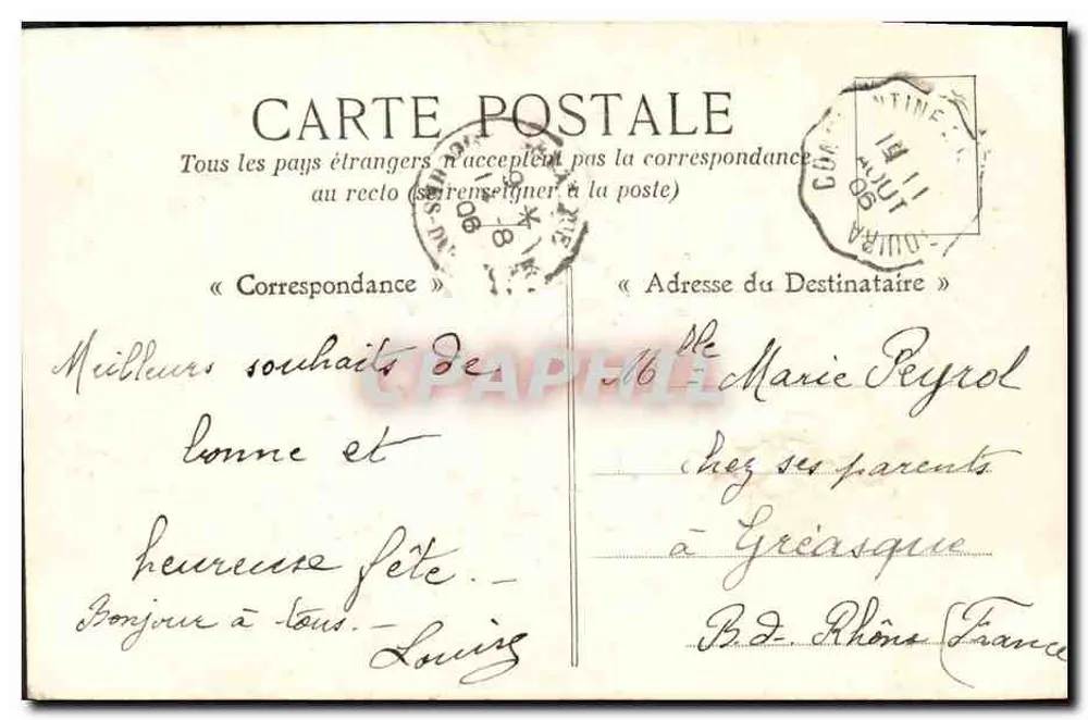 Flor de primavera — Setif, 11 de março de 1906 — editor não visível - Verso