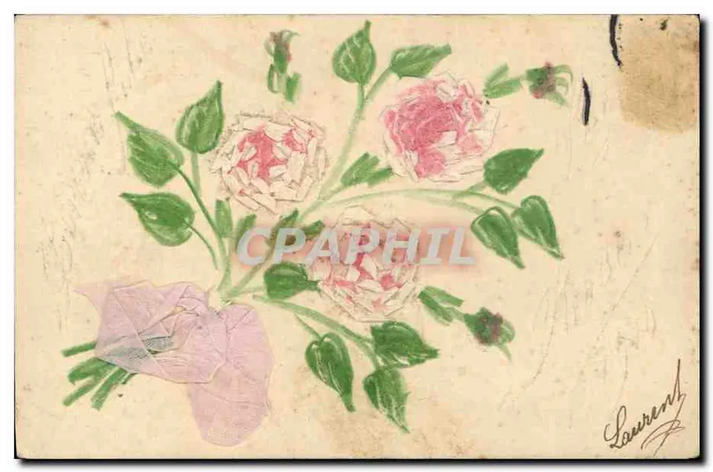 Bouquet de roses — dessin à l'aquarelle — éditeur C. ROUX, Allées des Capucines – Marseille - Frente