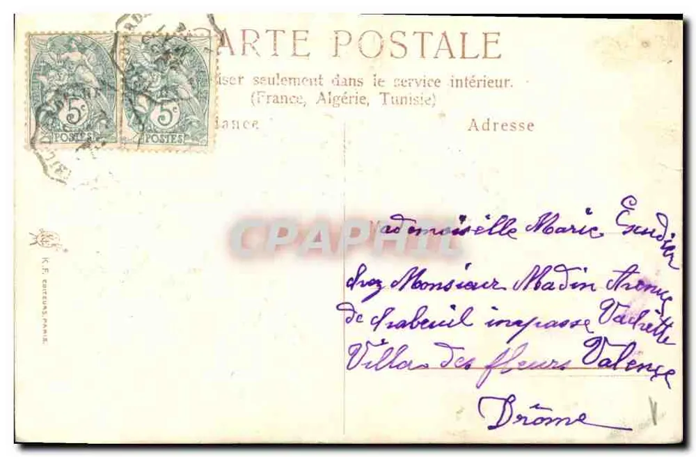 Pássaros e lírios — cartão postal ilustrado — K.F. Cureau Paris - Verso
