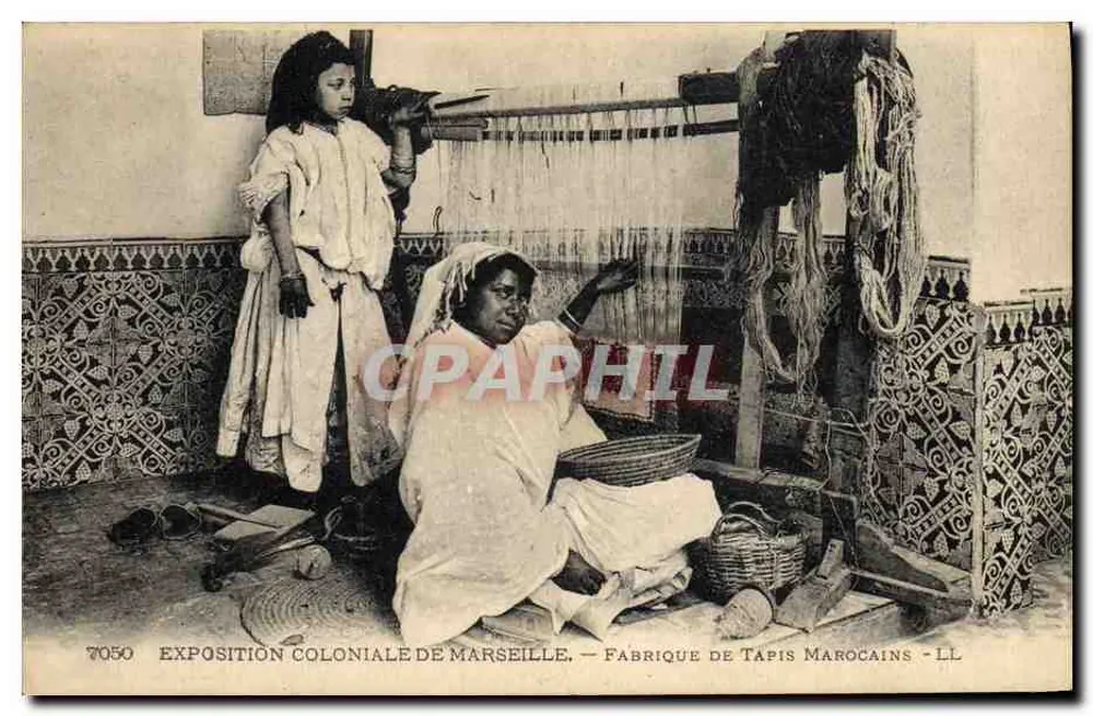 Herstellung von marokkanischen Teppichen — Kolonialausstellung in Marseille — LL n°7050 - Vorderseite