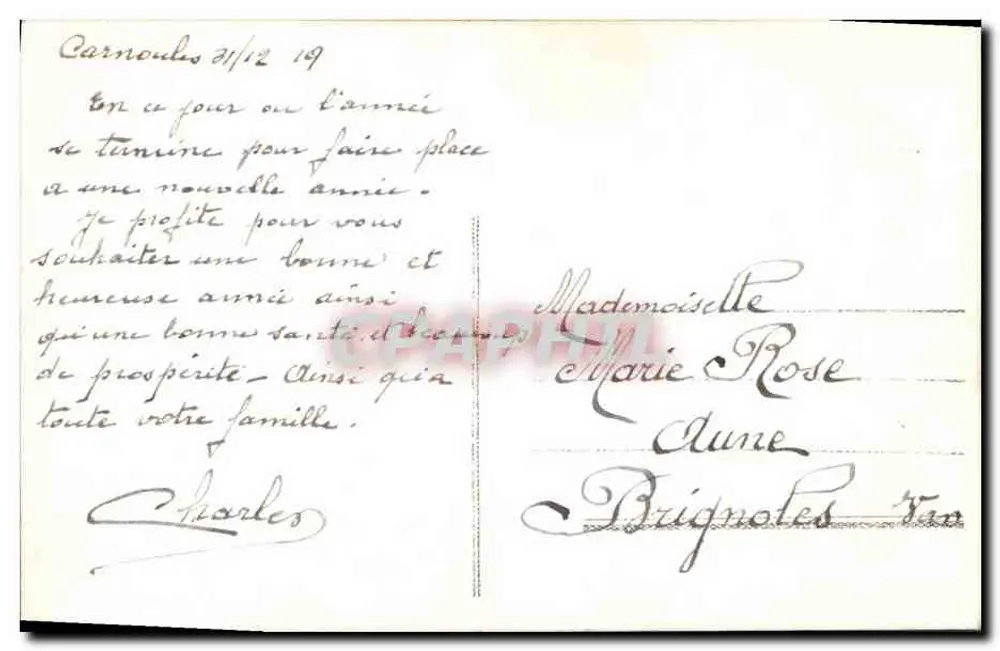 Junges Paar — Studioporträt — Carnoules, 1919 - Rückseite
