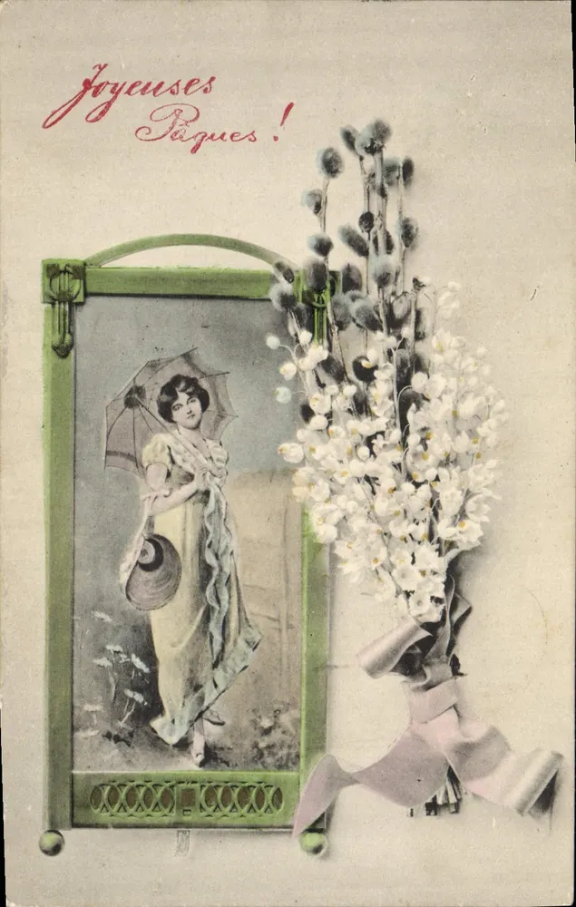 Osterfeier — Frau mit Schirm — Verleger A.S. Serie 417 - Vorderseite