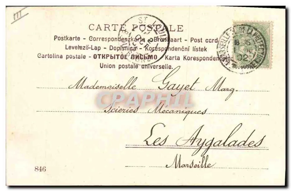 Elegante Frau mit Hut — 1. Oktober 1902 — Verleger nicht sichtbar - Rückseite