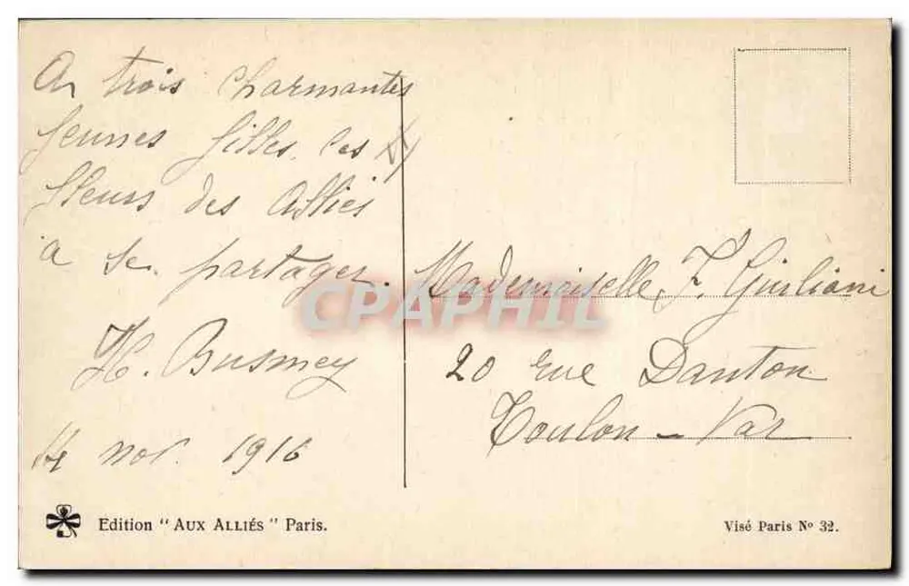 Blüten Frankreichs — Illustration einer jungen Frau mit einem Blumenstrauß — Edition 'Aux Alliés' Paris - Rückseite
