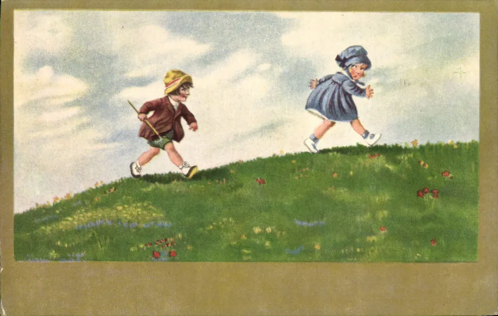 Kinder, die auf einem Hügel spielen — S. DALLWIG — n° 75 07 - Vorderseite
