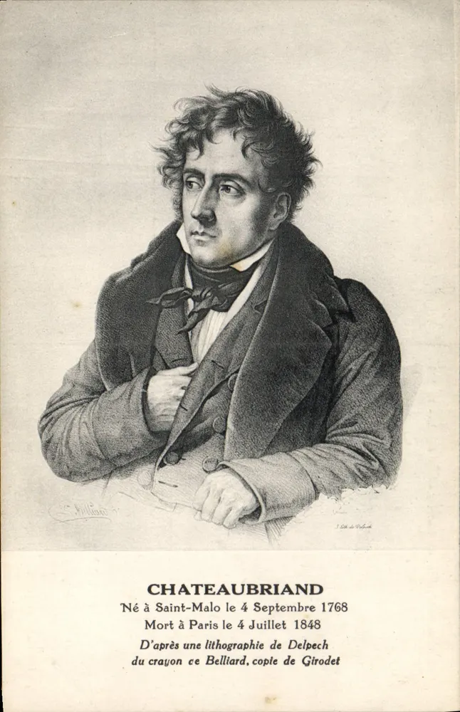 Chateaubriand — Litografia de Delpech, cópia de Girodet — Coleção do Syndicat d'initiatives - Frente