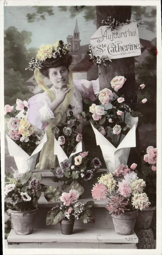 Frau mit Blumen — Heilige Katharina — Verlag JK - Vorderseite