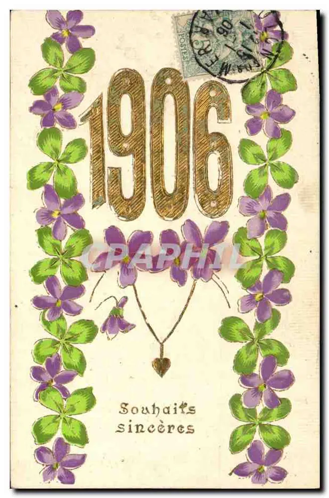 Carta postal de violetas — 1906 — G. B. Paris - Frente