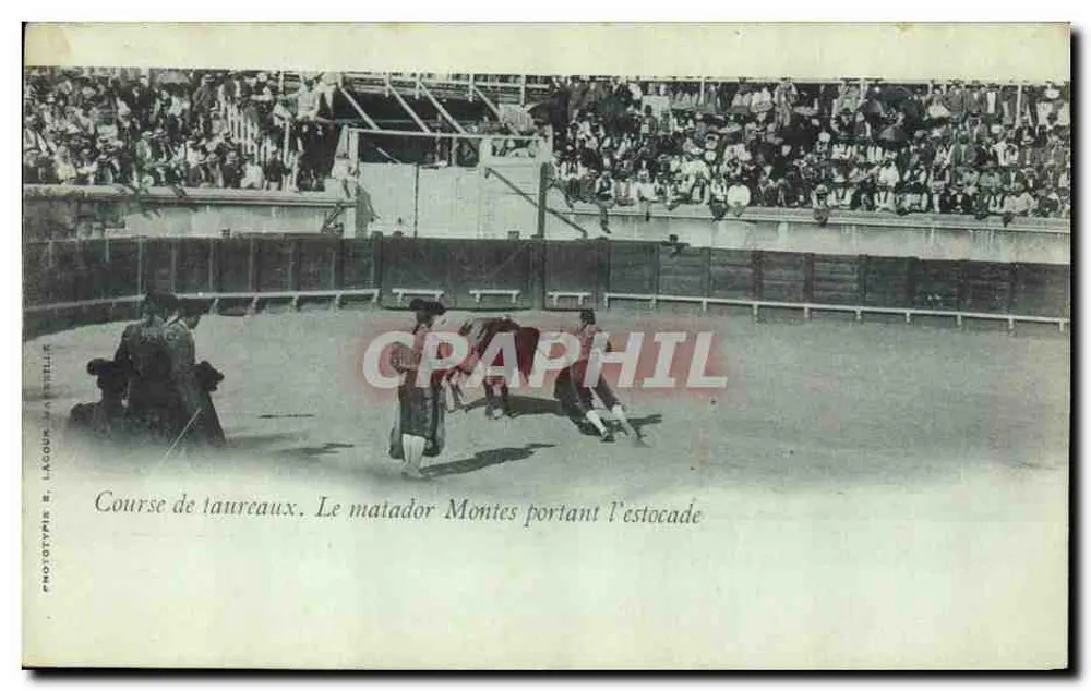 Stierkampf — Der Matador Montes mit der Estocade — Phototypie R. Lacour d'Artillier - Vorderseite