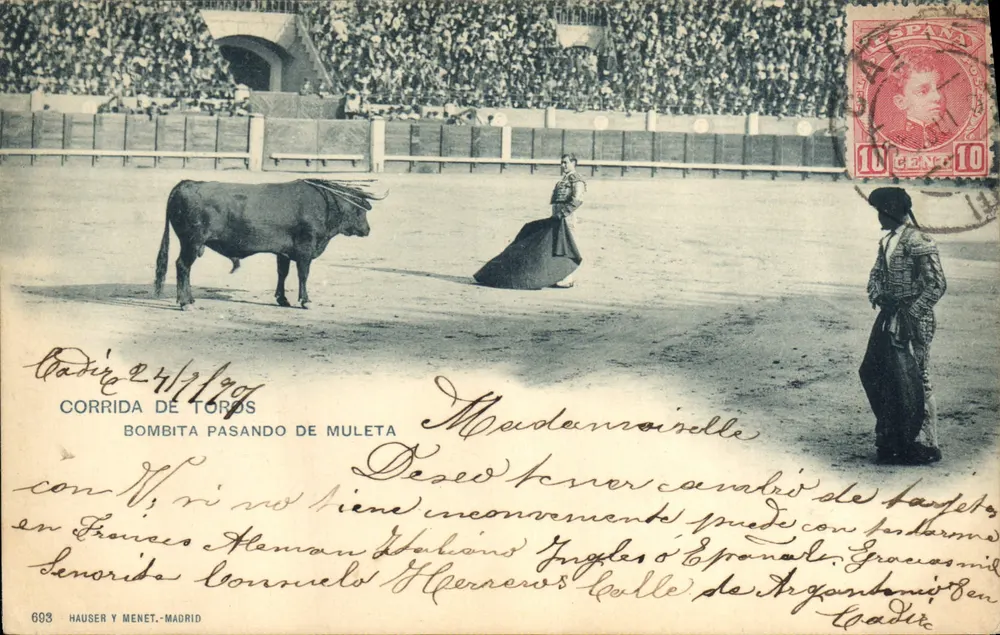 Corrida de touros — Bombita passando de muleta — Hauser y Menet, n° 603 - Frente