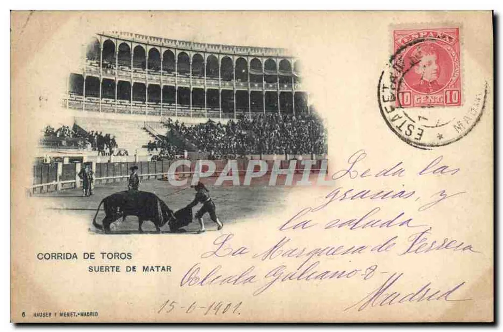 Corrida de touros — Suerte de matar — Hauser y Menet, Madrid, n°6 - Frente