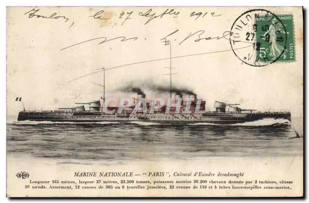 Marine Nationale — "Paris" — Dreadnought Schlachtschiff — Verlag E.P.D. - Vorderseite