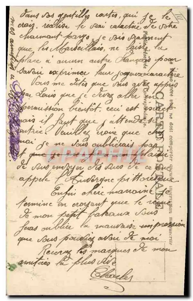 Marine Militaire Française - « PARIS », Cuirassé à turbines — n° 503 - Verso