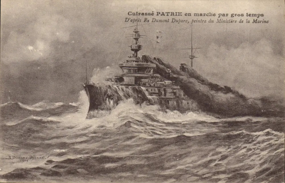 Kreuzer PATRIE in stürmischem Wetter — Nach R. Dumont Duparc, Maler des Ministeriums für Marine — Edition R. Dumont Duparc, 1929 - Vorderseite