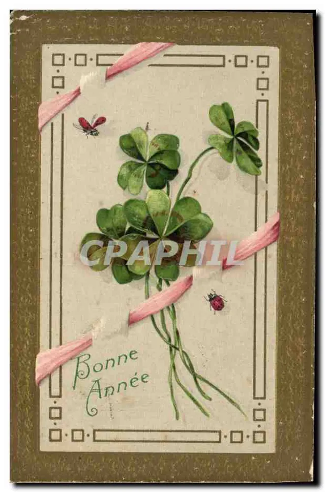 Fleurs de trèfle — bouquet orné de papillons rouges — éditeur anonyme - Frente
