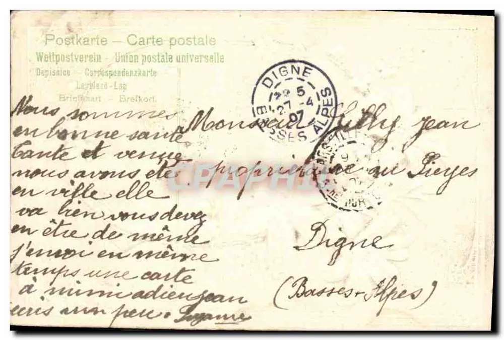 Flores de lírio rosa — 'Estou pensando em você' — editor desconhecido - Verso