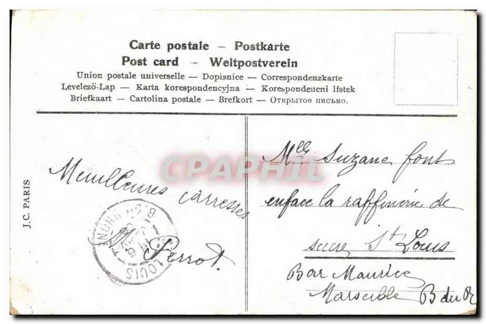 Flores e pomba — Meus melhores desejos — J.C. Paris - Verso