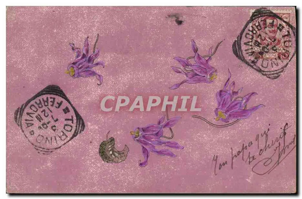 Flores violetas — desenho a tinta — editor desconhecido, número de série não visível - Frente