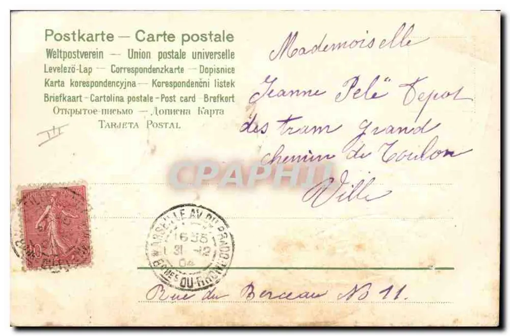 Duas pombas e flores — 1900 — editor Bousset - Verso