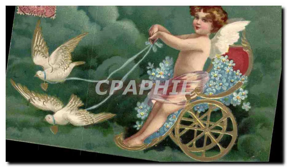 Cupidon in seinem Wagen — mit zwei Tauben — anonymer Verleger - Vorderseite
