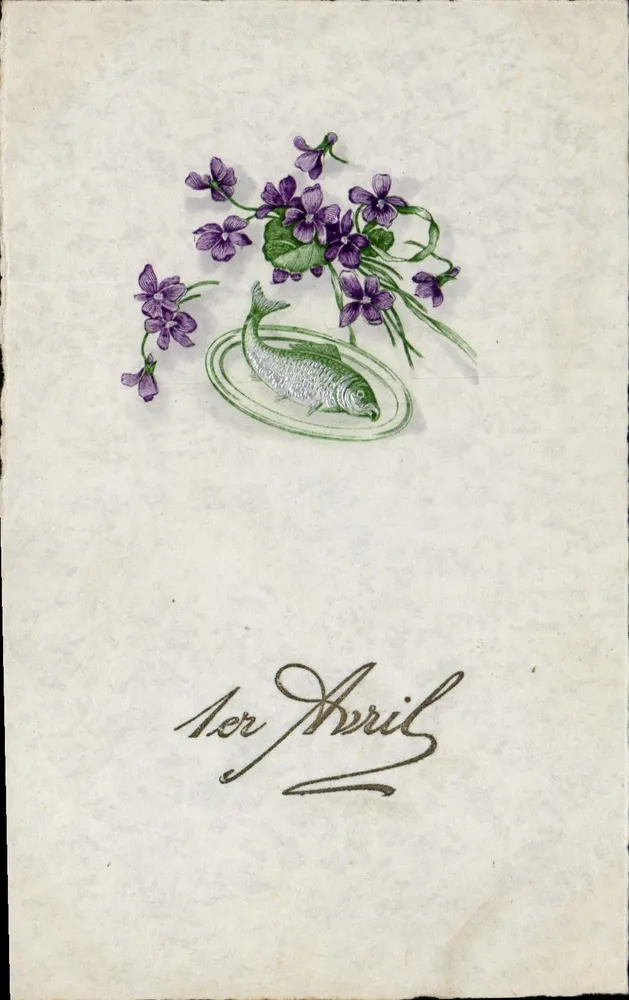 Peixe de Abril — violetas e peixe — editor desconhecido - Frente