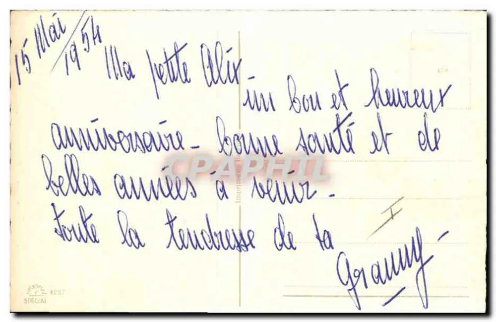 Enfant avec des crocus — dessin signé 'C. 942' — datée 15 Mai 1954 - Verso